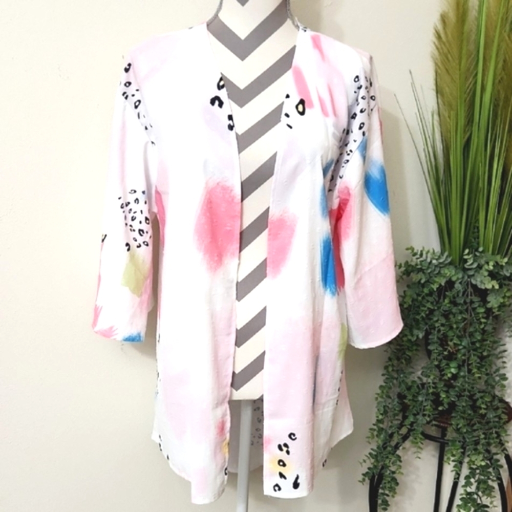 Abstract Pattern Open Front Kimono